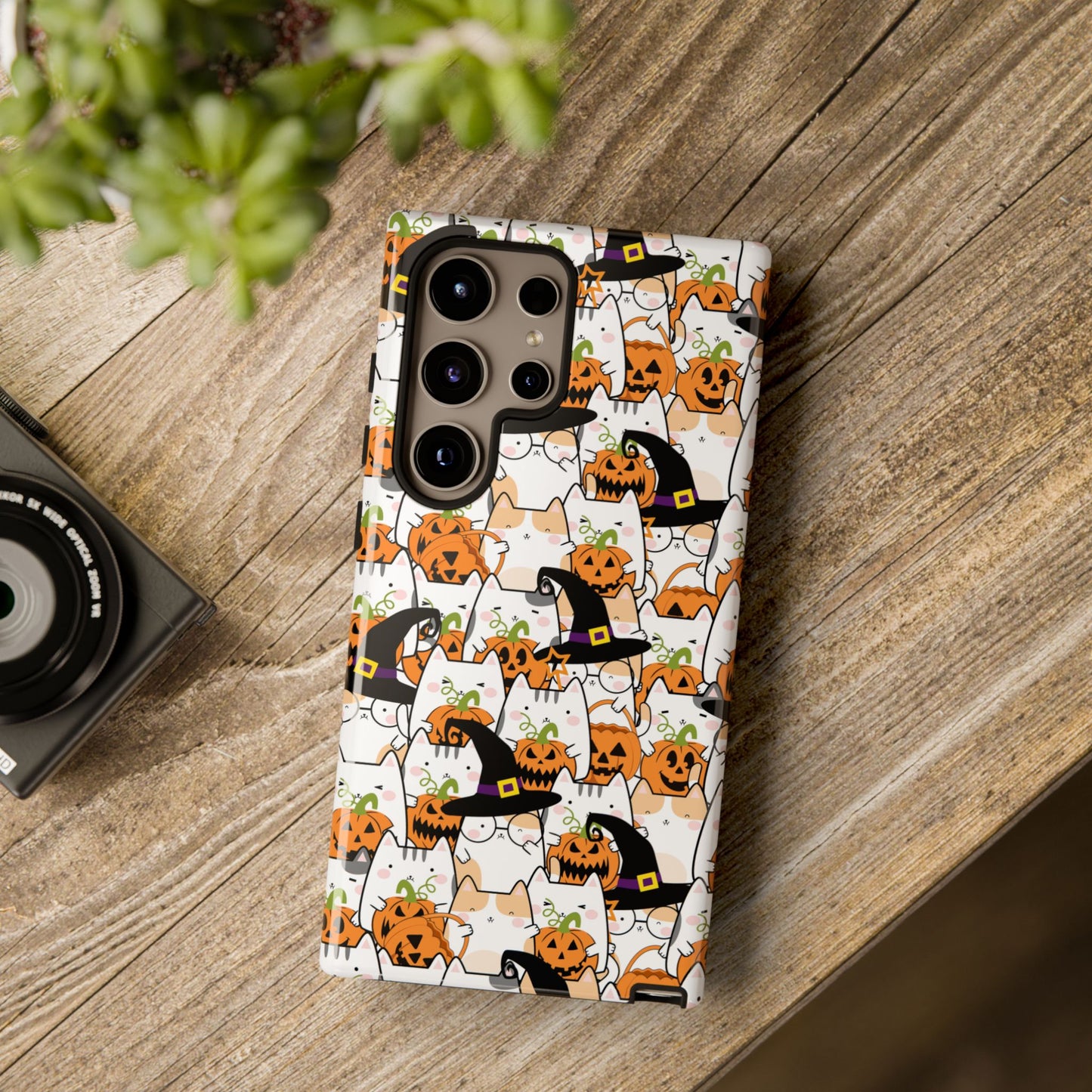 Halloween Cats and Pumpkins Phone Case – Tough Phone Case – Cute Spooky Design - iPhone 16 - Samsung Galaxy - Google Pixel