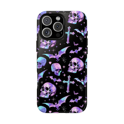 Pastel Skulls and Crosses Gothic Phone Case – Tough Phone Case – Cute Spooky Design - iPhone 16 - Samsung Galaxy - Google Pixel