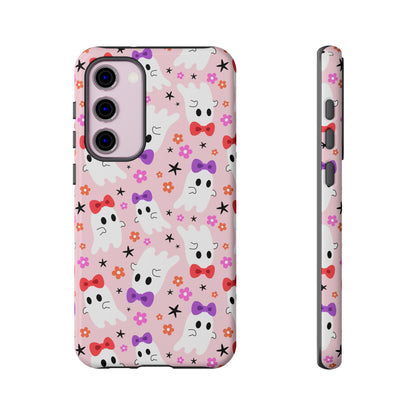 Cute Ghosts with Bows and Stars Halloween Phone Case – Tough Phone Case – Cute Spooky Design - iPhone 16 - Samsung Galaxy - Google Pixel