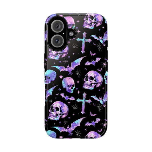 Pastel Skulls and Crosses Gothic Phone Case – Tough Phone Case – Cute Spooky Design - iPhone 16 - Samsung Galaxy - Google Pixel