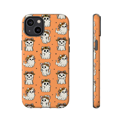 Ghost Cats and Pumpkins Halloween Phone Case – Tough Phone Case – Cute Spooky Design - iPhone 16 - Samsung Galaxy - Google Pixel