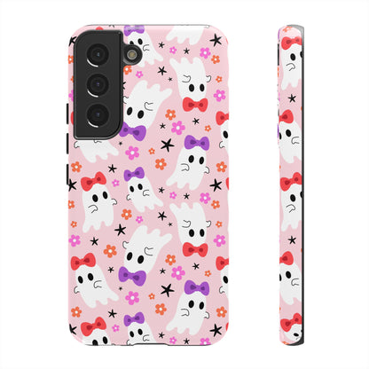 Cute Ghosts with Bows and Stars Halloween Phone Case – Tough Phone Case – Cute Spooky Design - iPhone 16 - Samsung Galaxy - Google Pixel