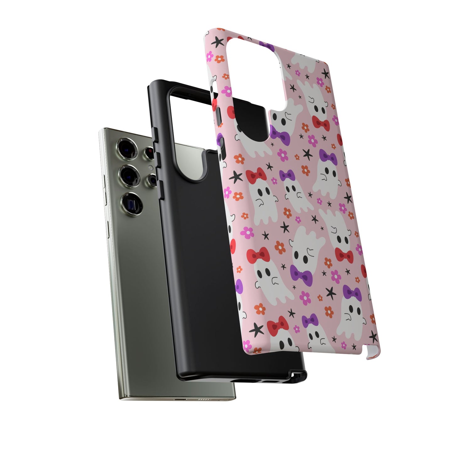 Cute Ghosts with Bows and Stars Halloween Phone Case – Tough Phone Case – Cute Spooky Design - iPhone 16 - Samsung Galaxy - Google Pixel