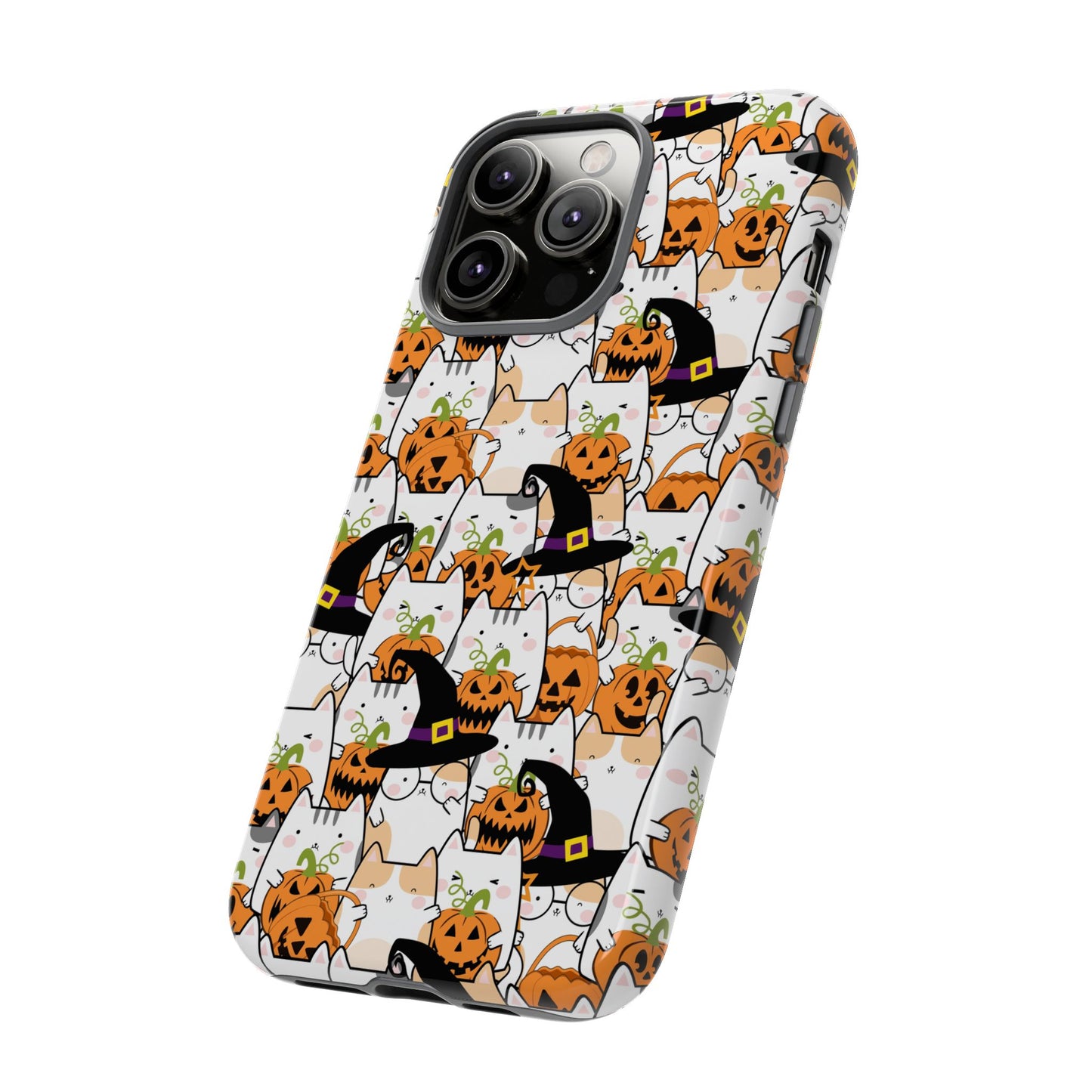 Halloween Cats and Pumpkins Phone Case – Tough Phone Case – Cute Spooky Design - iPhone 16 - Samsung Galaxy - Google Pixel