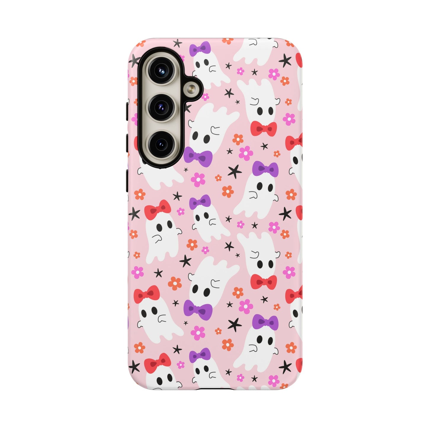 Cute Ghosts with Bows and Stars Halloween Phone Case – Tough Phone Case – Cute Spooky Design - iPhone 16 - Samsung Galaxy - Google Pixel