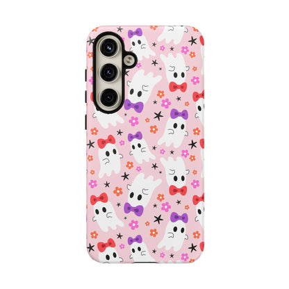 Cute Ghosts with Bows and Stars Halloween Phone Case – Tough Phone Case – Cute Spooky Design - iPhone 16 - Samsung Galaxy - Google Pixel