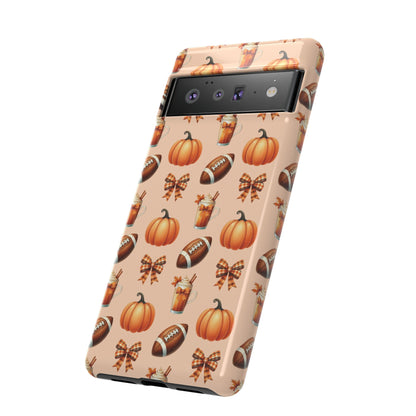 Pumpkins, Footballs, and Bows Fall Autumn Phone Case – Tough Phone Case – Cute Spooky Design - iPhone 16 - Samsung Galaxy - Google Pixel