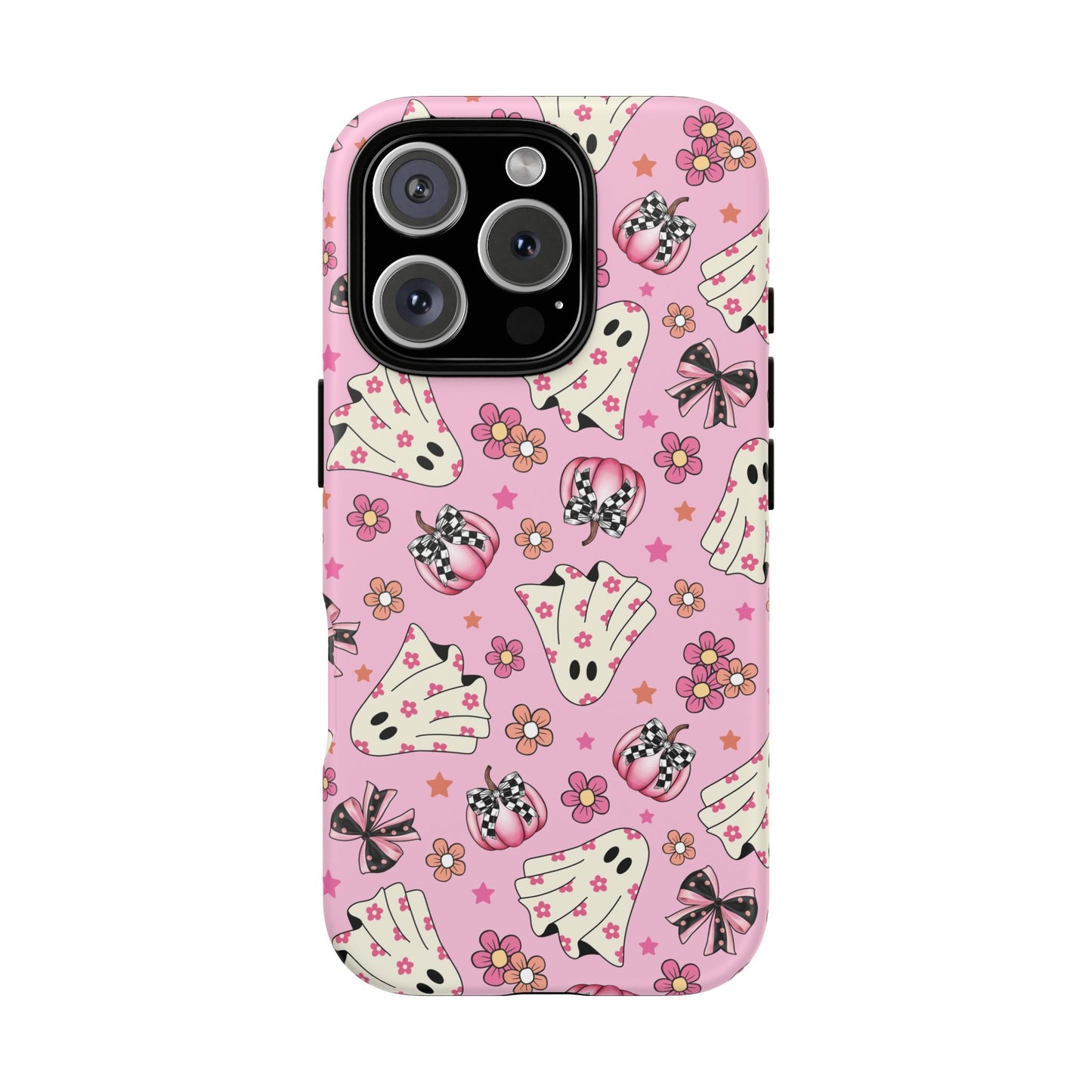 Pink Ghosts and Flowers Halloween Phone Case – Tough Phone Case – Cute Spooky Design - iPhone 16 - Samsung Galaxy - Google Pixel