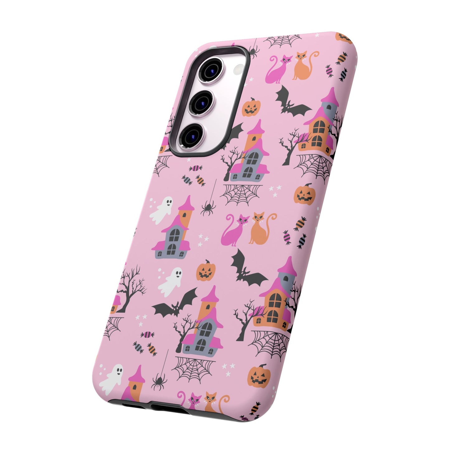 Pink Haunted House and Cats Halloween Phone Case – Tough Phone Case – Cute Spooky Design - iPhone 16 - Samsung Galaxy - Google Pixel