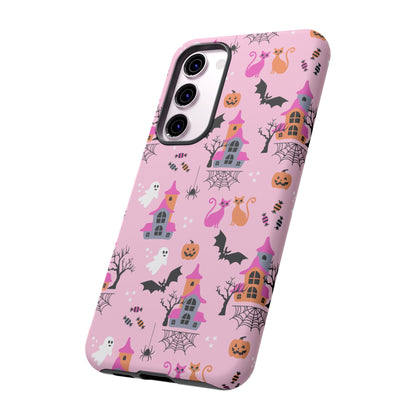 Pink Haunted House and Cats Halloween Phone Case – Tough Phone Case – Cute Spooky Design - iPhone 16 - Samsung Galaxy - Google Pixel