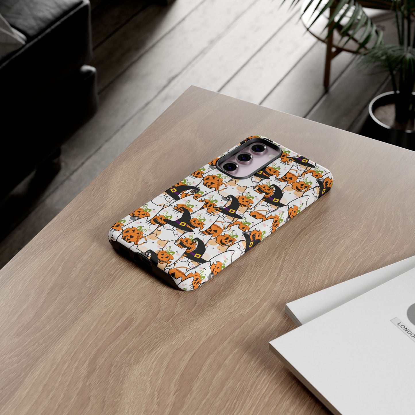 Halloween Cats and Pumpkins Phone Case – Tough Phone Case – Cute Spooky Design - iPhone 16 - Samsung Galaxy - Google Pixel