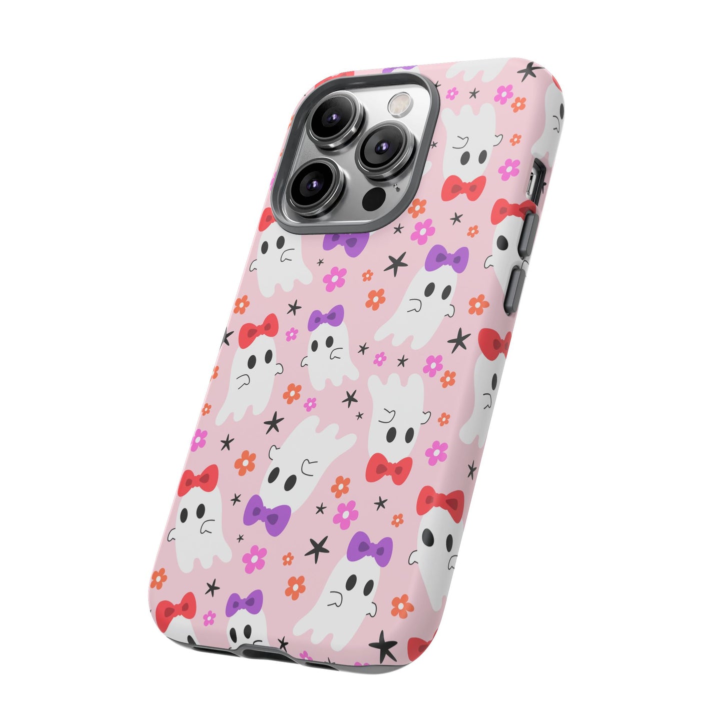 Cute Ghosts with Bows and Stars Halloween Phone Case – Tough Phone Case – Cute Spooky Design - iPhone 16 - Samsung Galaxy - Google Pixel