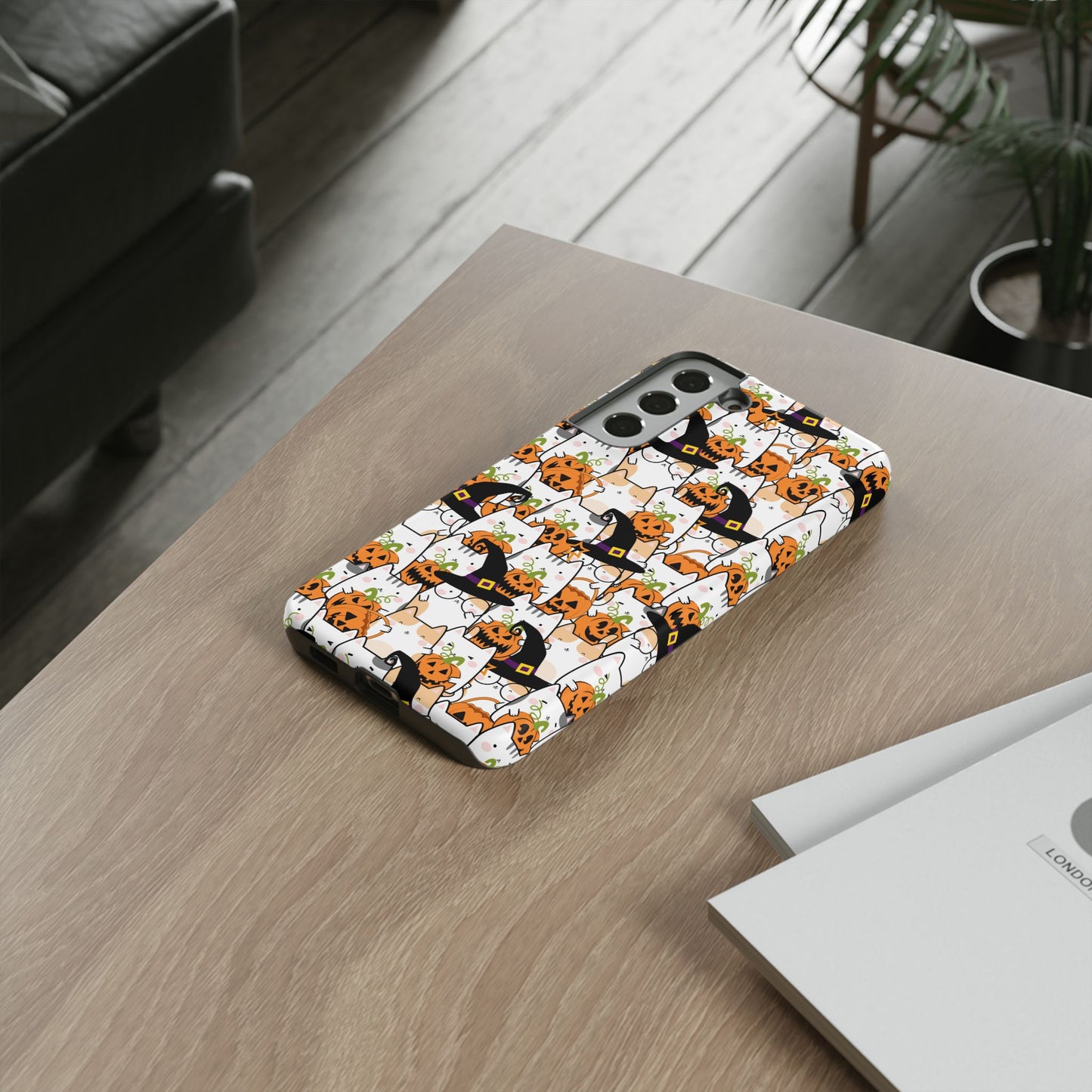 Halloween Cats and Pumpkins Phone Case – Tough Phone Case – Cute Spooky Design - iPhone 16 - Samsung Galaxy - Google Pixel