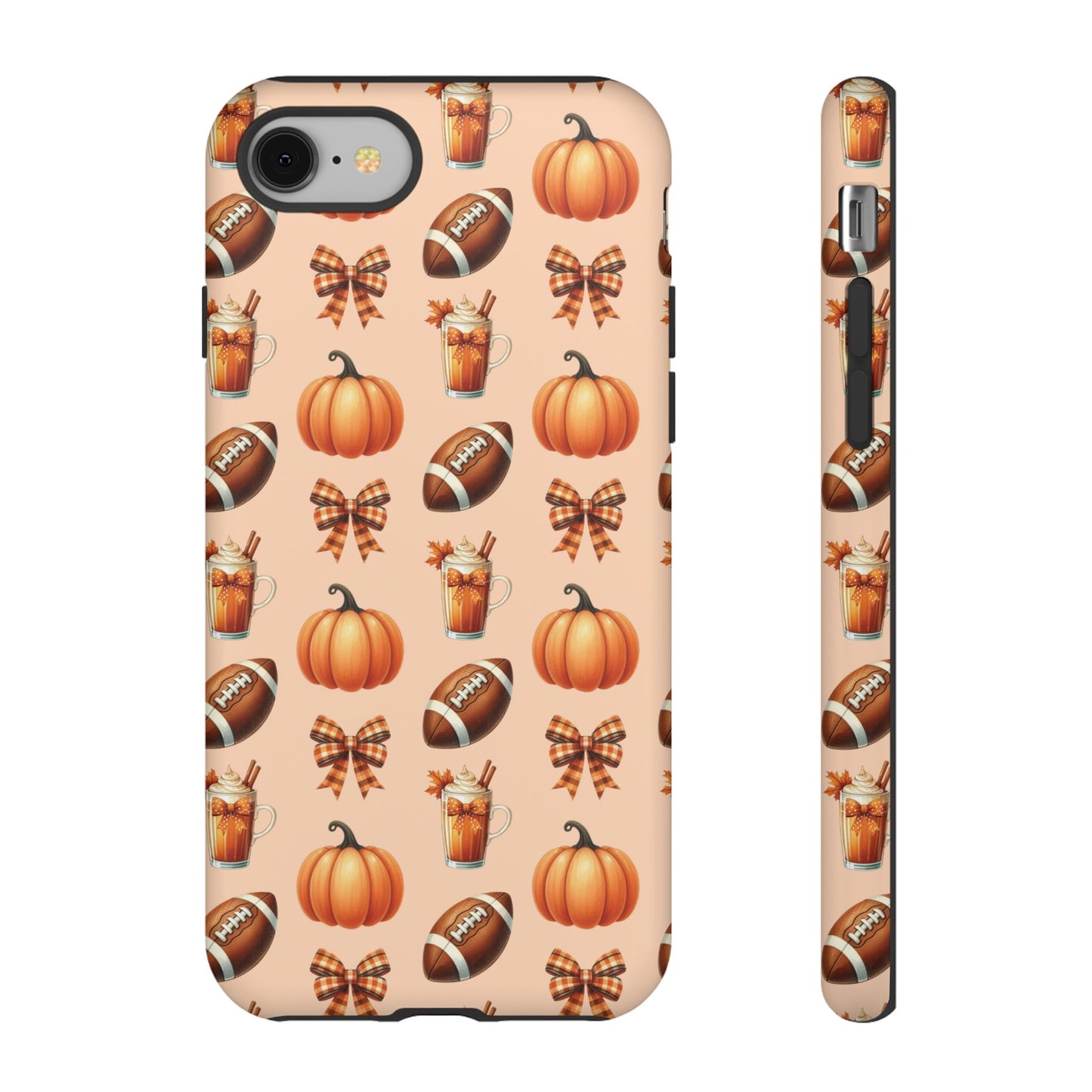 Pumpkins, Footballs, and Bows Fall Autumn Phone Case – Tough Phone Case – Cute Spooky Design - iPhone 16 - Samsung Galaxy - Google Pixel