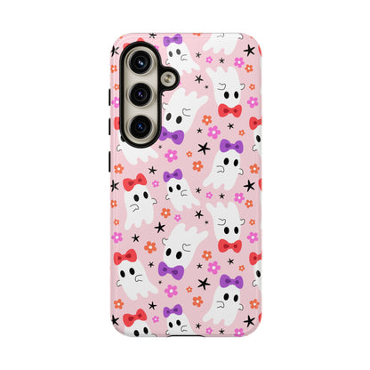 Cute Ghosts with Bows and Stars Halloween Phone Case – Tough Phone Case – Cute Spooky Design - iPhone 16 - Samsung Galaxy - Google Pixel