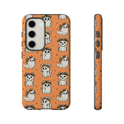 Ghost Cats and Pumpkins Halloween Phone Case – Tough Phone Case – Cute Spooky Design - iPhone 16 - Samsung Galaxy - Google Pixel