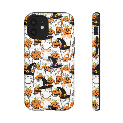 Halloween Cats and Pumpkins Phone Case – Tough Phone Case – Cute Spooky Design - iPhone 16 - Samsung Galaxy - Google Pixel