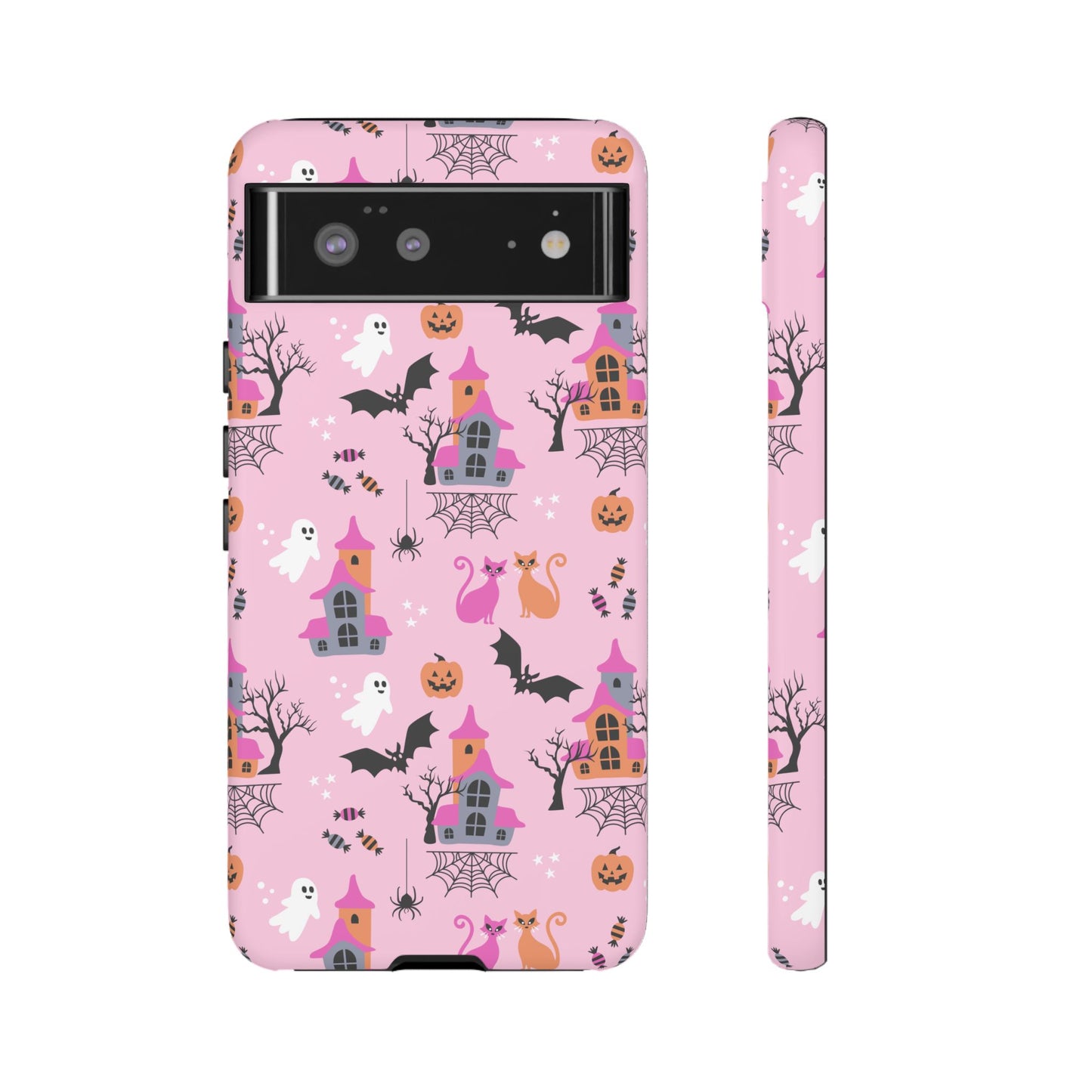 Pink Haunted House and Cats Halloween Phone Case – Tough Phone Case – Cute Spooky Design - iPhone 16 - Samsung Galaxy - Google Pixel