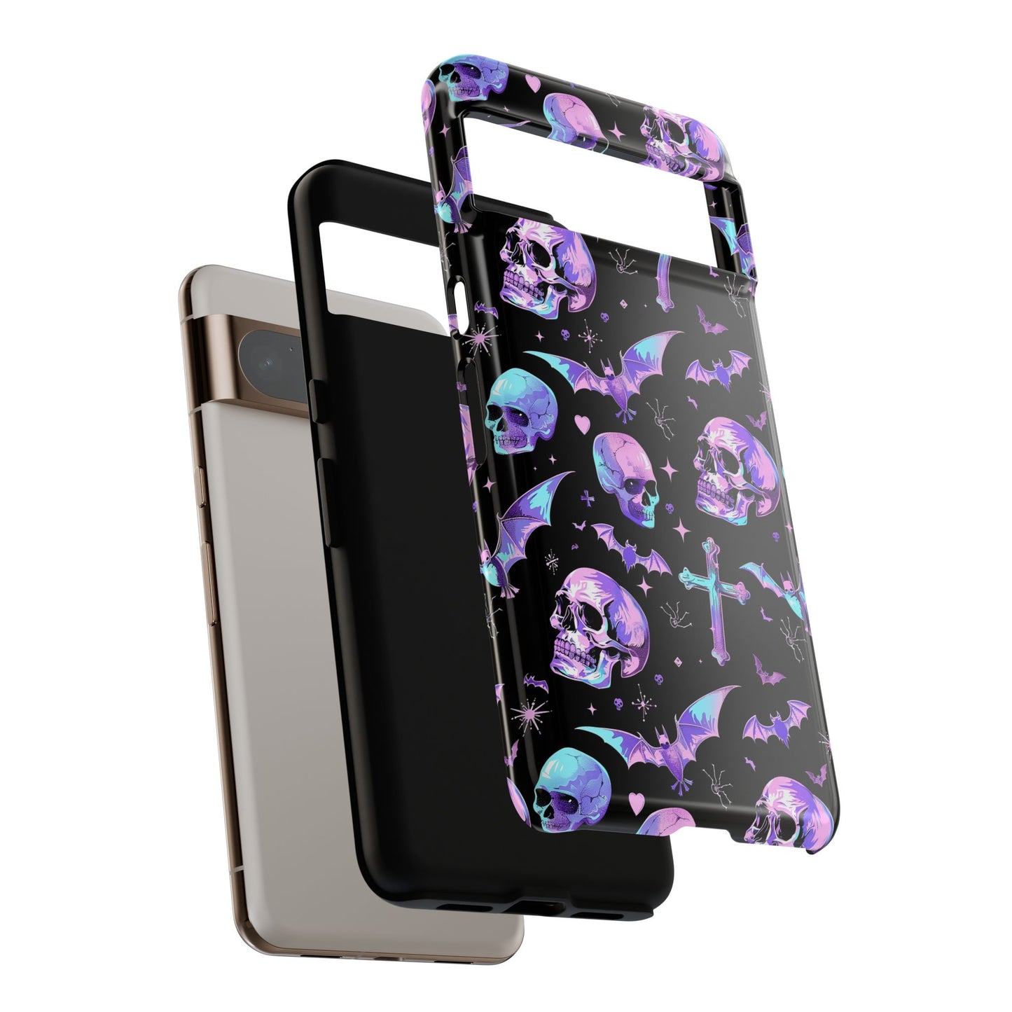 Pastel Skulls and Crosses Gothic Phone Case – Tough Phone Case – Cute Spooky Design - iPhone 16 - Samsung Galaxy - Google Pixel