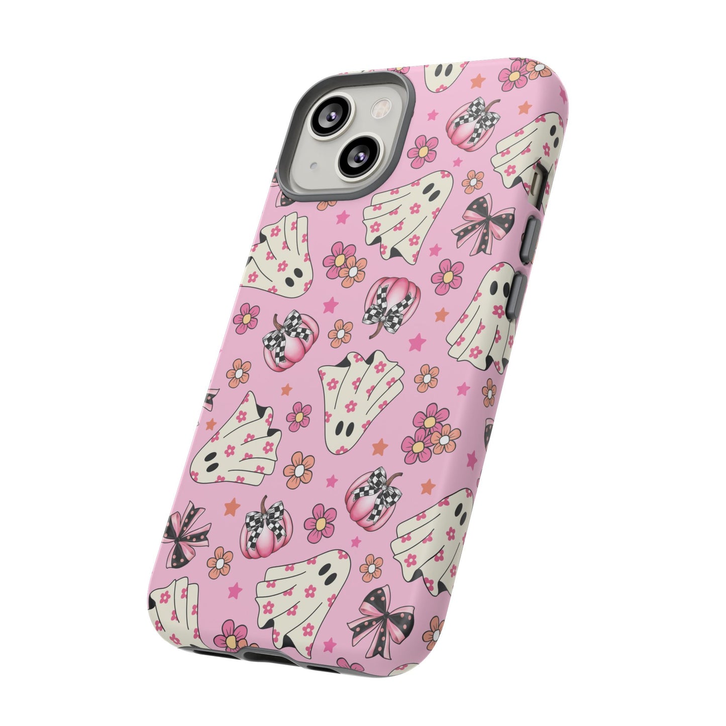 Pink Ghosts and Flowers Halloween Phone Case – Tough Phone Case – Cute Spooky Design - iPhone 16 - Samsung Galaxy - Google Pixel