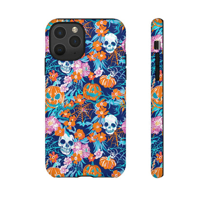 Floral Skulls and Pumpkins Halloween Phone Case – Tough Phone Case – Cute Spooky Design - iPhone 16 - Samsung Galaxy - Google Pixel