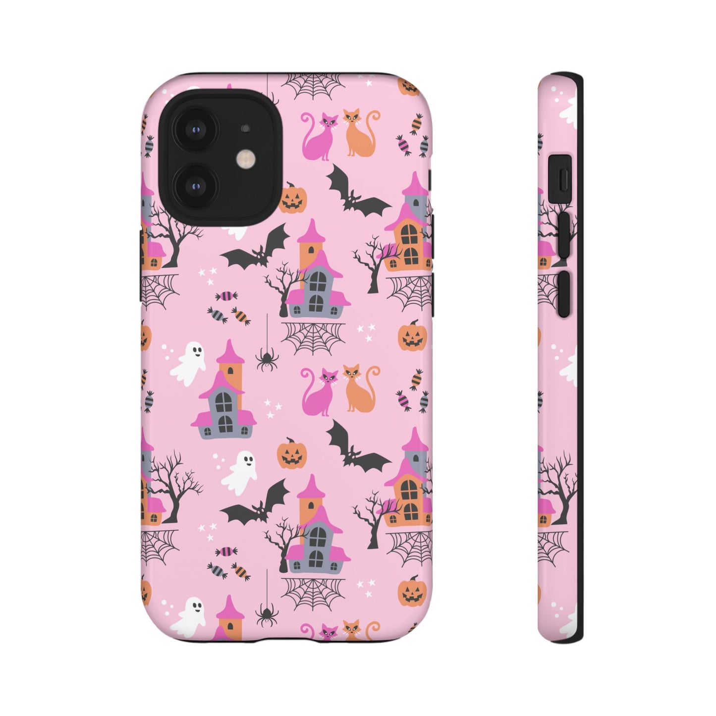 Pink Haunted House and Cats Halloween Phone Case – Tough Phone Case – Cute Spooky Design - iPhone 16 - Samsung Galaxy - Google Pixel