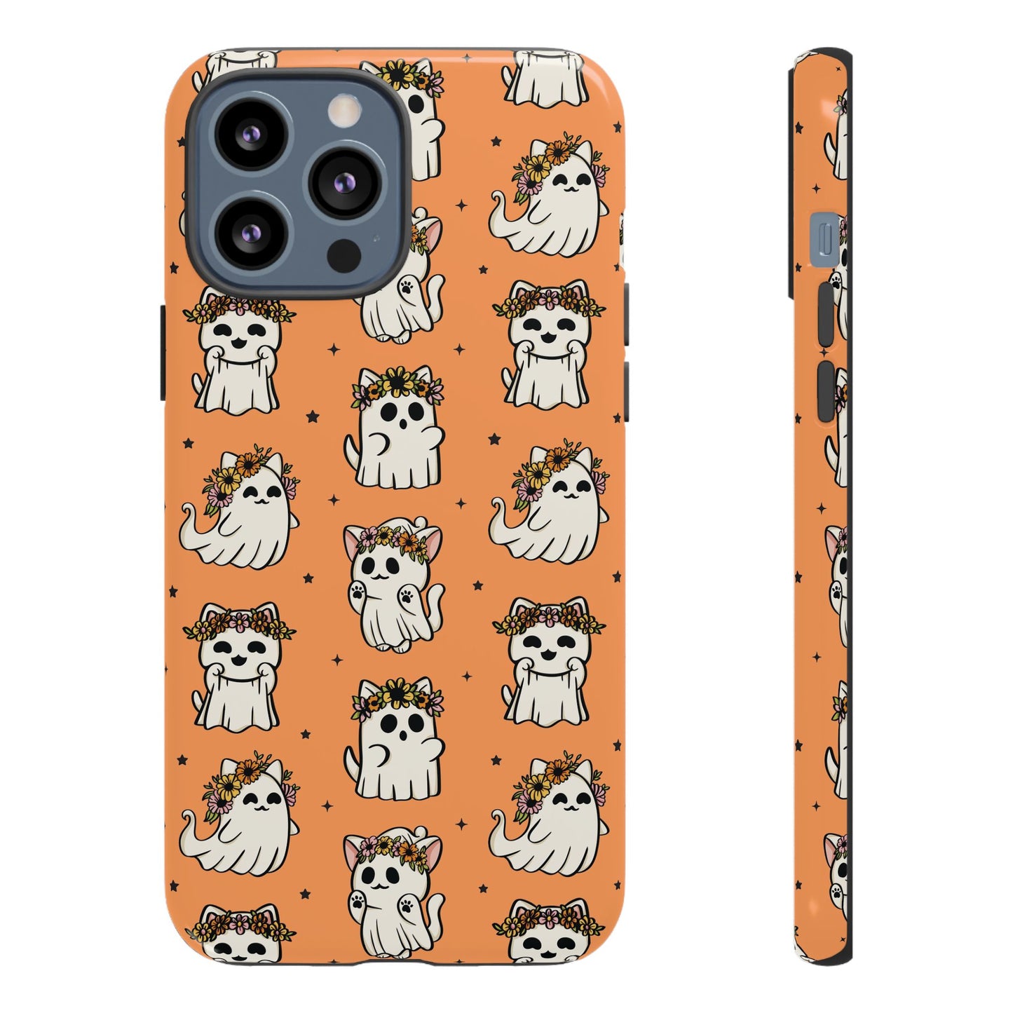 Ghost Cats and Pumpkins Halloween Phone Case – Tough Phone Case – Cute Spooky Design - iPhone 16 - Samsung Galaxy - Google Pixel