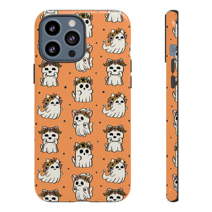 Ghost Cats and Pumpkins Halloween Phone Case – Tough Phone Case – Cute Spooky Design - iPhone 16 - Samsung Galaxy - Google Pixel