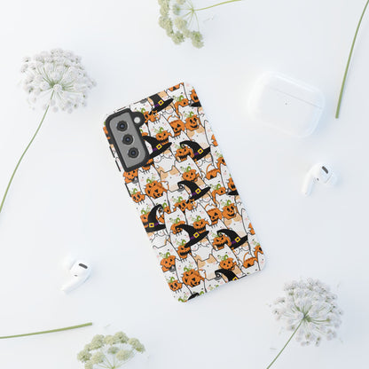 Halloween Cats and Pumpkins Phone Case – Tough Phone Case – Cute Spooky Design - iPhone 16 - Samsung Galaxy - Google Pixel