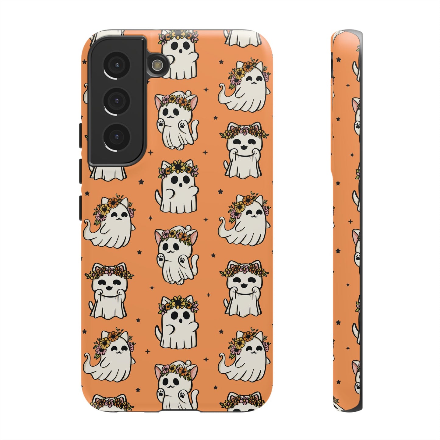 Ghost Cats and Pumpkins Halloween Phone Case – Tough Phone Case – Cute Spooky Design - iPhone 16 - Samsung Galaxy - Google Pixel