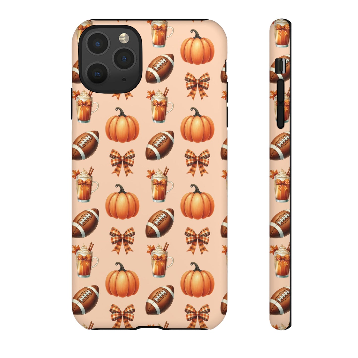 Pumpkins, Footballs, and Bows Fall Autumn Phone Case – Tough Phone Case – Cute Spooky Design - iPhone 16 - Samsung Galaxy - Google Pixel