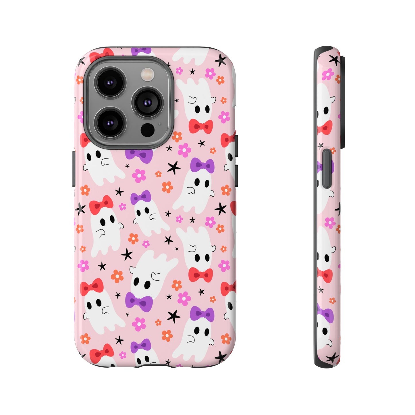 Cute Ghosts with Bows and Stars Halloween Phone Case – Tough Phone Case – Cute Spooky Design - iPhone 16 - Samsung Galaxy - Google Pixel