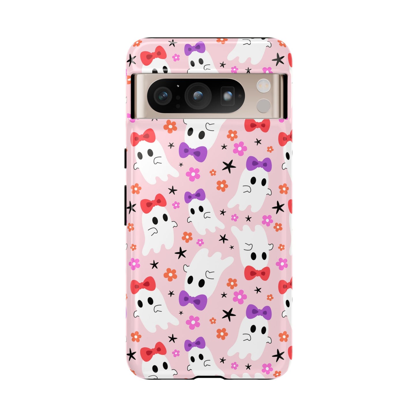 Cute Ghosts with Bows and Stars Halloween Phone Case – Tough Phone Case – Cute Spooky Design - iPhone 16 - Samsung Galaxy - Google Pixel