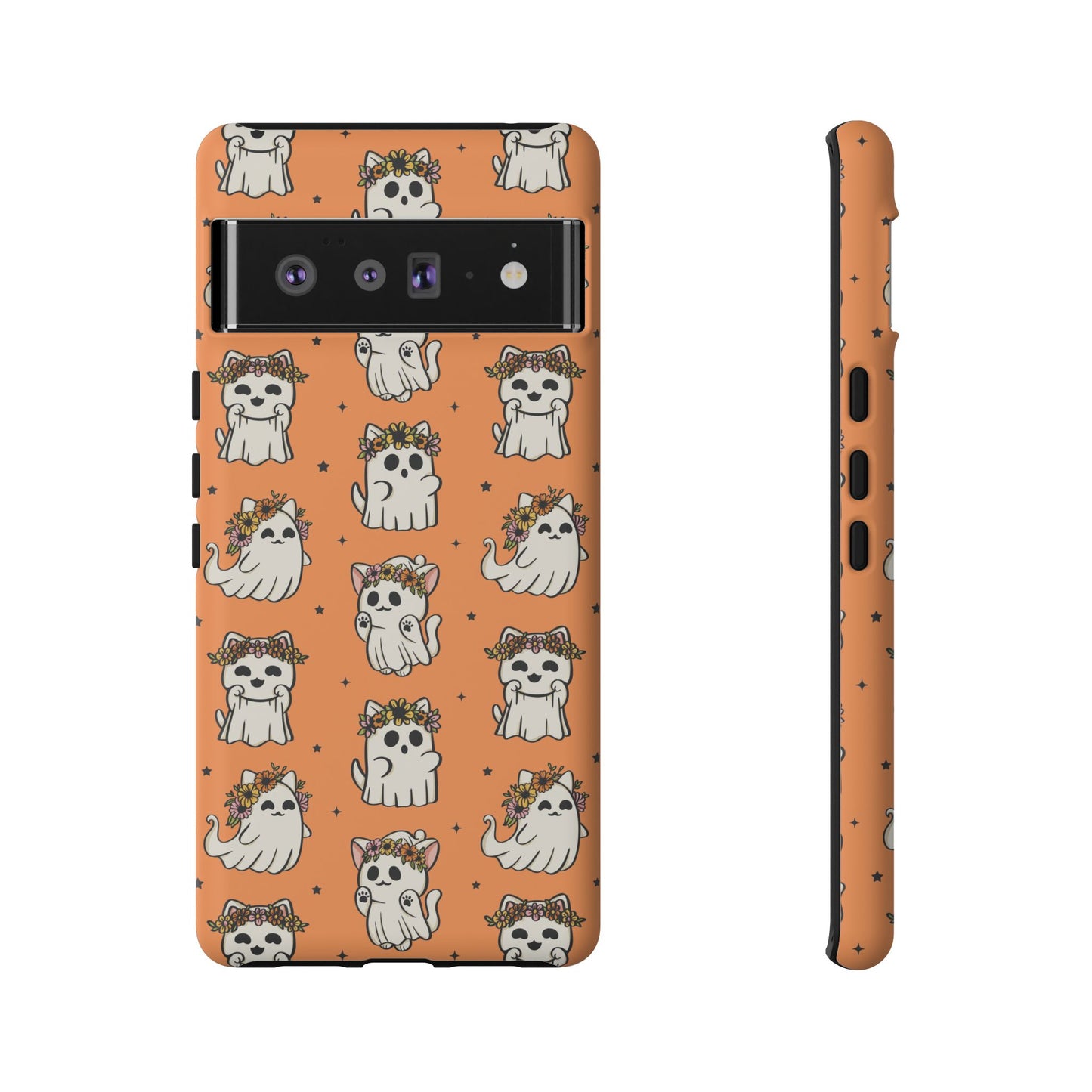 Ghost Cats and Pumpkins Halloween Phone Case – Tough Phone Case – Cute Spooky Design - iPhone 16 - Samsung Galaxy - Google Pixel