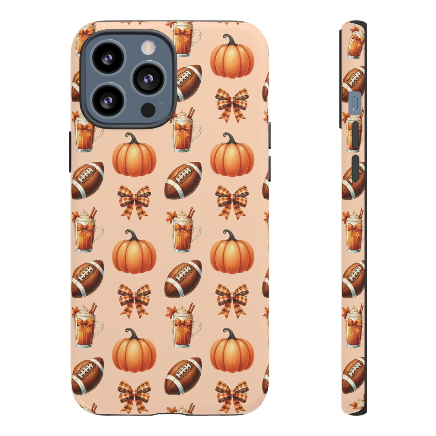 Pumpkins, Footballs, and Bows Fall Autumn Phone Case – Tough Phone Case – Cute Spooky Design - iPhone 16 - Samsung Galaxy - Google Pixel