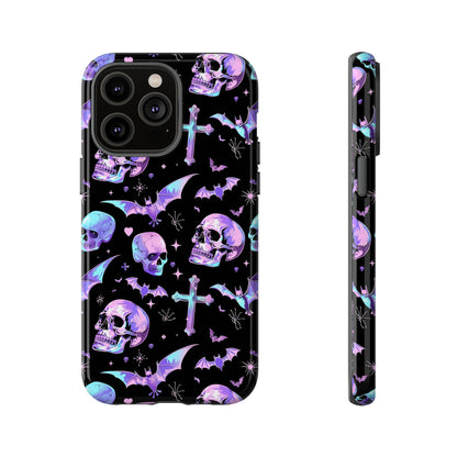 Pastel Skulls and Crosses Gothic Phone Case – Tough Phone Case – Cute Spooky Design - iPhone 16 - Samsung Galaxy - Google Pixel