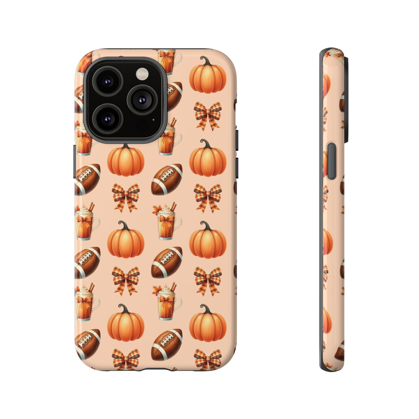 Pumpkins, Footballs, and Bows Fall Autumn Phone Case – Tough Phone Case – Cute Spooky Design - iPhone 16 - Samsung Galaxy - Google Pixel