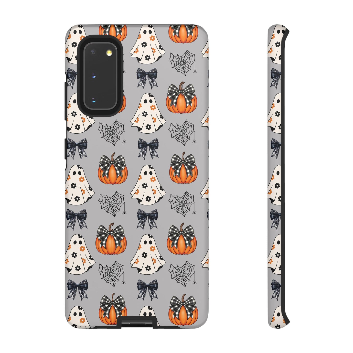 Halloween Ghosts and Pumpkins Gray Phone Case – Tough Phone Case – Cute Spooky Design - iPhone 16 - Samsung Galaxy - Google Pixel