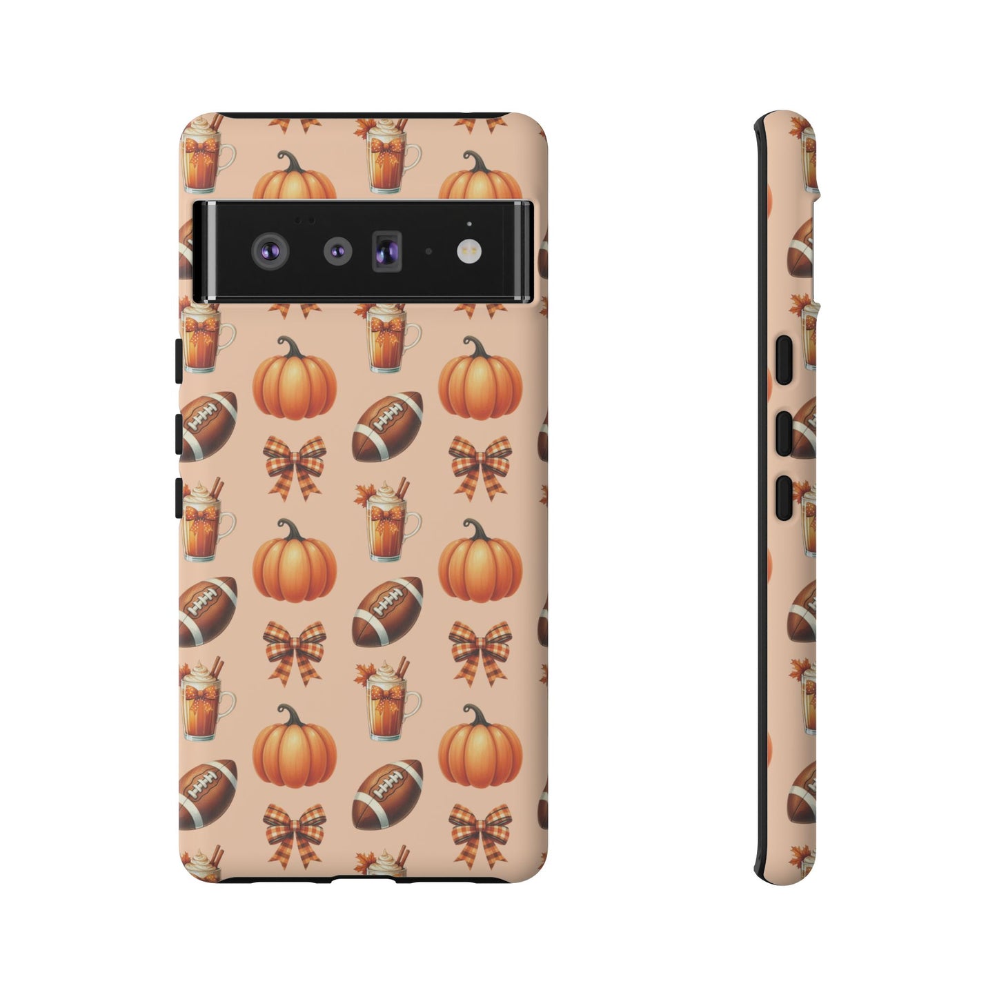 Pumpkins, Footballs, and Bows Fall Autumn Phone Case – Tough Phone Case – Cute Spooky Design - iPhone 16 - Samsung Galaxy - Google Pixel