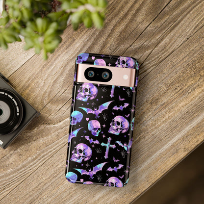 Pastel Skulls and Crosses Gothic Phone Case – Tough Phone Case – Cute Spooky Design - iPhone 16 - Samsung Galaxy - Google Pixel