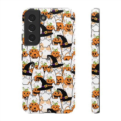 Halloween Cats and Pumpkins Phone Case – Tough Phone Case – Cute Spooky Design - iPhone 16 - Samsung Galaxy - Google Pixel