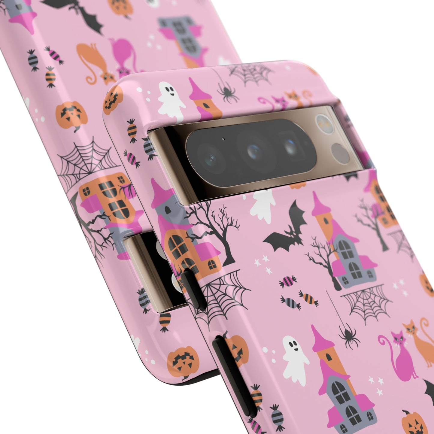 Pink Haunted House and Cats Halloween Phone Case – Tough Phone Case – Cute Spooky Design - iPhone 16 - Samsung Galaxy - Google Pixel