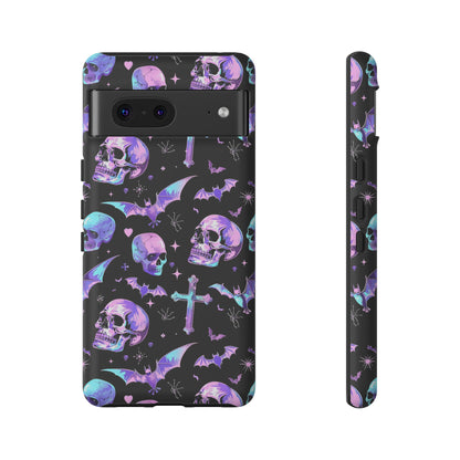 Pastel Skulls and Crosses Gothic Phone Case – Tough Phone Case – Cute Spooky Design - iPhone 16 - Samsung Galaxy - Google Pixel