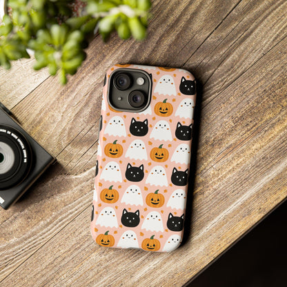 Ghosts, Pumpkins, and Black Cats Phone Case – Tough Phone Case – Cute Spooky Design - iPhone 16 - Samsung Galaxy - Google Pixel