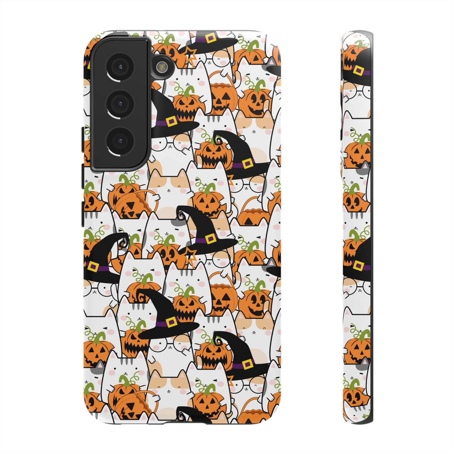 Halloween Cats and Pumpkins Phone Case – Tough Phone Case – Cute Spooky Design - iPhone 16 - Samsung Galaxy - Google Pixel