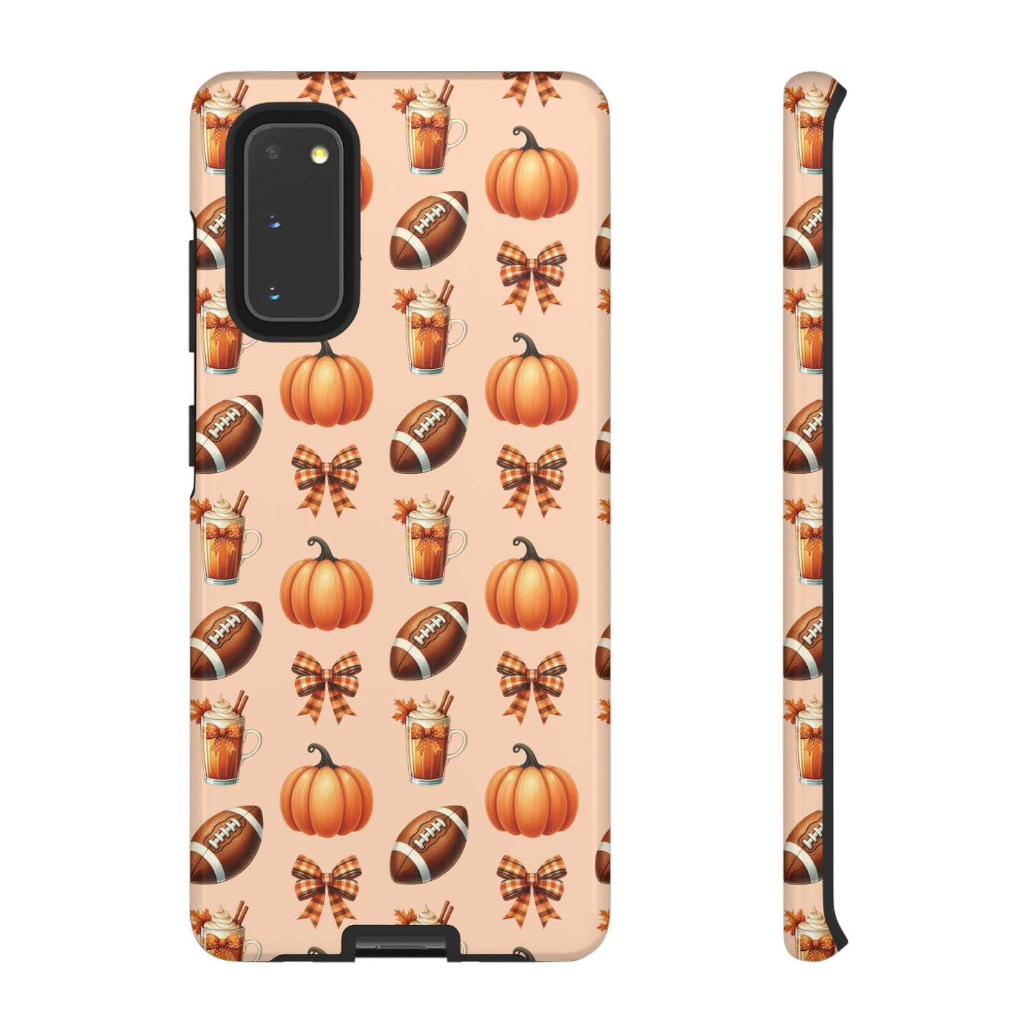 Pumpkins, Footballs, and Bows Fall Autumn Phone Case – Tough Phone Case – Cute Spooky Design - iPhone 16 - Samsung Galaxy - Google Pixel