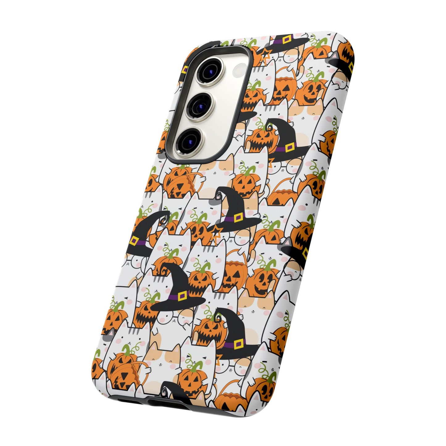 Halloween Cats and Pumpkins Phone Case – Tough Phone Case – Cute Spooky Design - iPhone 16 - Samsung Galaxy - Google Pixel