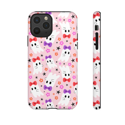 Cute Ghosts with Bows and Stars Halloween Phone Case – Tough Phone Case – Cute Spooky Design - iPhone 16 - Samsung Galaxy - Google Pixel