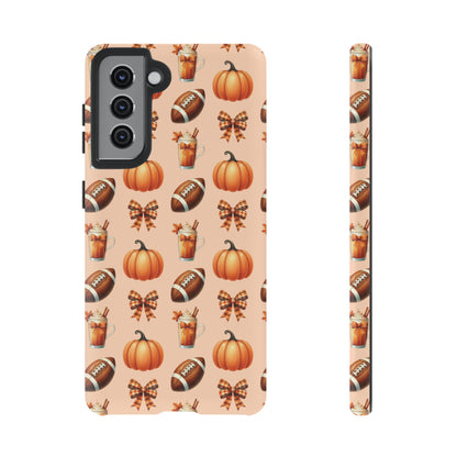 Pumpkins, Footballs, and Bows Fall Autumn Phone Case – Tough Phone Case – Cute Spooky Design - iPhone 16 - Samsung Galaxy - Google Pixel