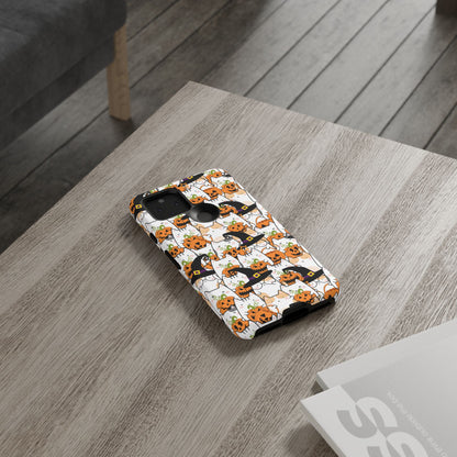 Halloween Cats and Pumpkins Phone Case – Tough Phone Case – Cute Spooky Design - iPhone 16 - Samsung Galaxy - Google Pixel